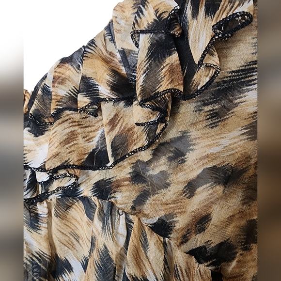 Cheetah Leopard Ruffle Baby Doll Sheer Romantic Nighty Nightgown Sexy Adorable - Picture 5 of 15